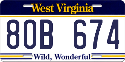 WV license plate 8OB674