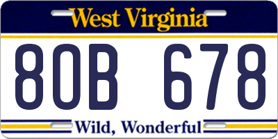 WV license plate 8OB678