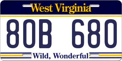 WV license plate 8OB680