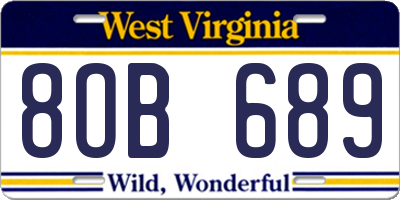 WV license plate 8OB689