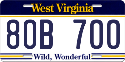 WV license plate 8OB700