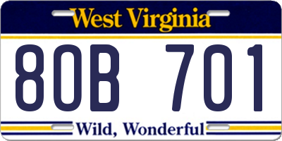 WV license plate 8OB701