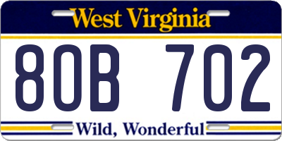 WV license plate 8OB702