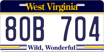 WV license plate 8OB704