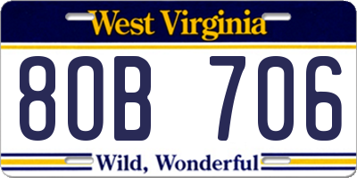 WV license plate 8OB706