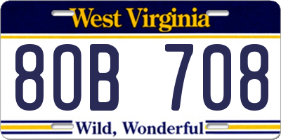 WV license plate 8OB708