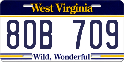 WV license plate 8OB709