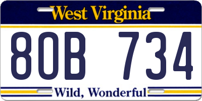WV license plate 8OB734