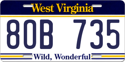 WV license plate 8OB735