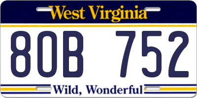WV license plate 8OB752