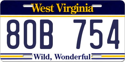 WV license plate 8OB754