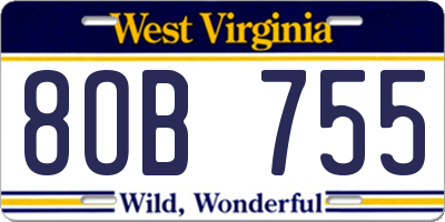 WV license plate 8OB755