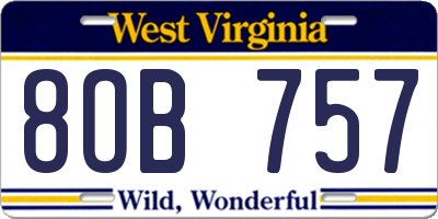WV license plate 8OB757