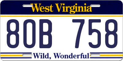 WV license plate 8OB758