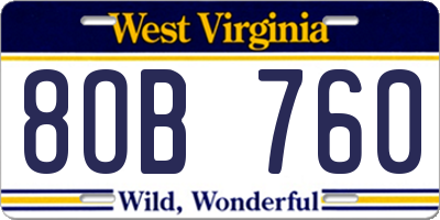 WV license plate 8OB760