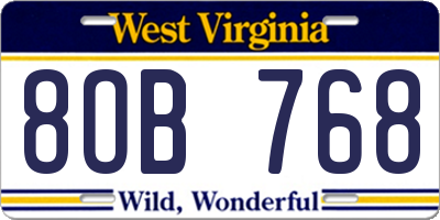 WV license plate 8OB768