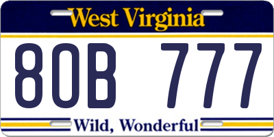 WV license plate 8OB777