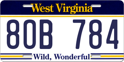 WV license plate 8OB784