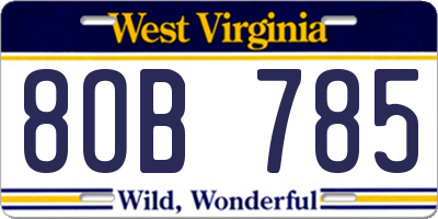WV license plate 8OB785