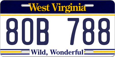 WV license plate 8OB788