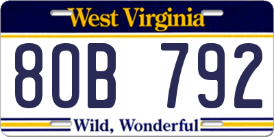 WV license plate 8OB792