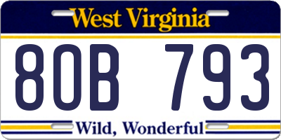 WV license plate 8OB793