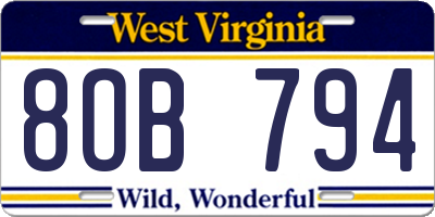 WV license plate 8OB794