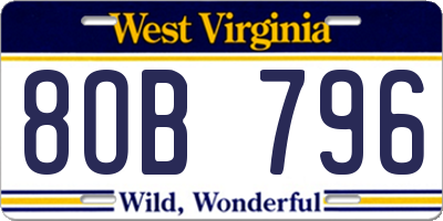 WV license plate 8OB796