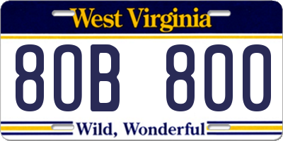 WV license plate 8OB800
