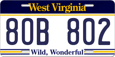 WV license plate 8OB802