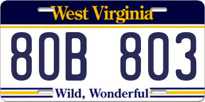 WV license plate 8OB803