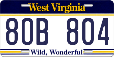 WV license plate 8OB804