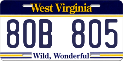 WV license plate 8OB805