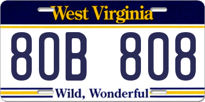 WV license plate 8OB808