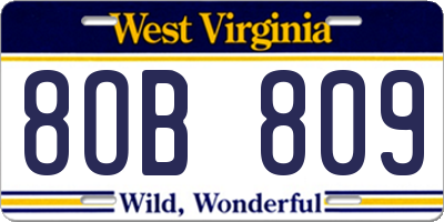 WV license plate 8OB809