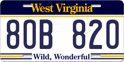 WV license plate 8OB820