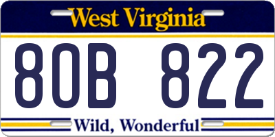 WV license plate 8OB822