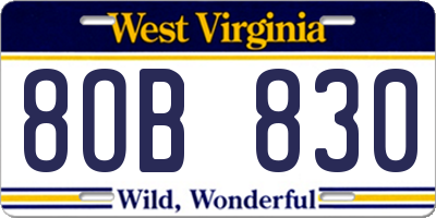 WV license plate 8OB830