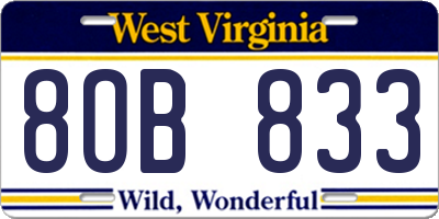 WV license plate 8OB833