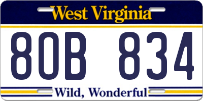 WV license plate 8OB834