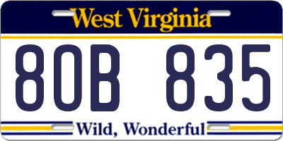 WV license plate 8OB835