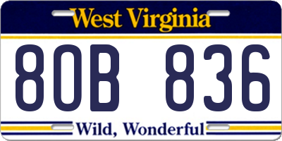 WV license plate 8OB836