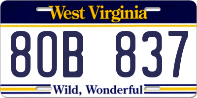 WV license plate 8OB837