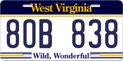 WV license plate 8OB838