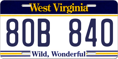 WV license plate 8OB840