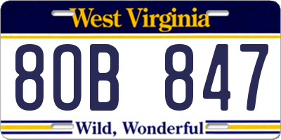 WV license plate 8OB847