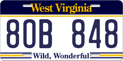 WV license plate 8OB848