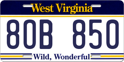 WV license plate 8OB850