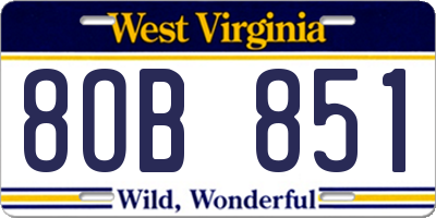 WV license plate 8OB851