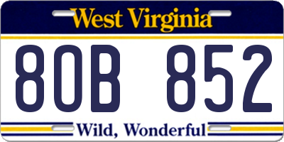 WV license plate 8OB852